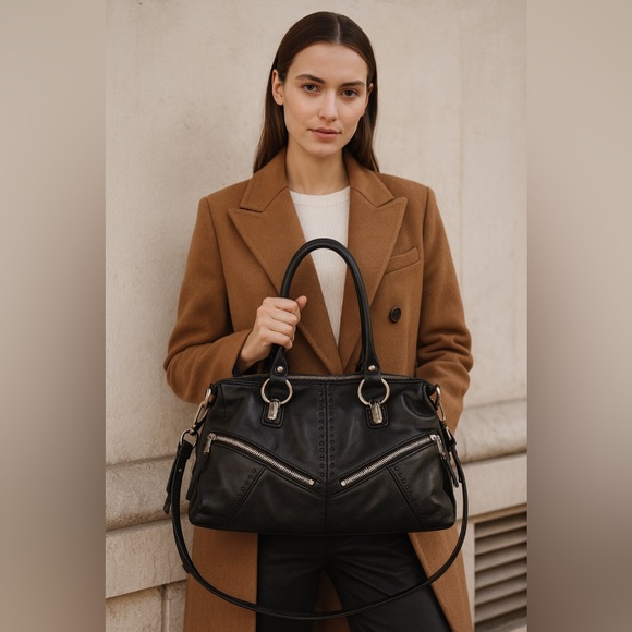 b. makowsky Handbags - b. makowsky Black Leather Satchel with Silver Accents GUC